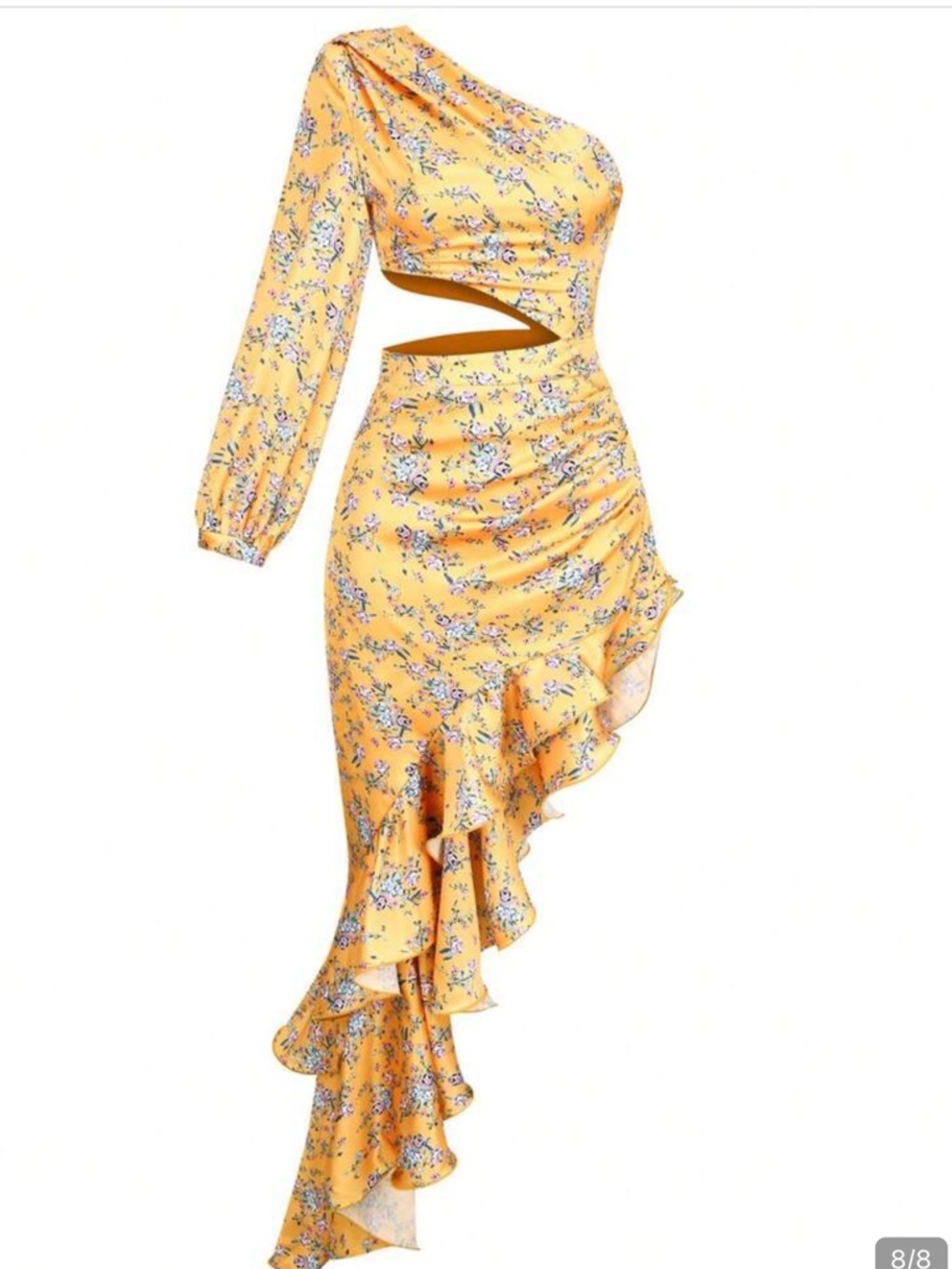Yellow Floral One-Shoulder Cutout Maxi Dress
